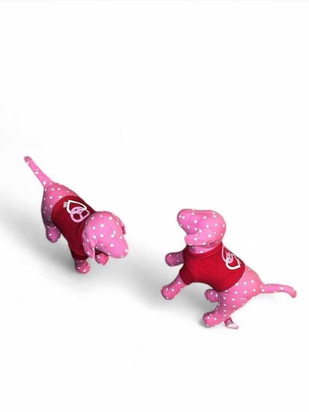 PINK Victoria's Secret Pink Polka Dot Plush Dog with Red Vest set of 2
